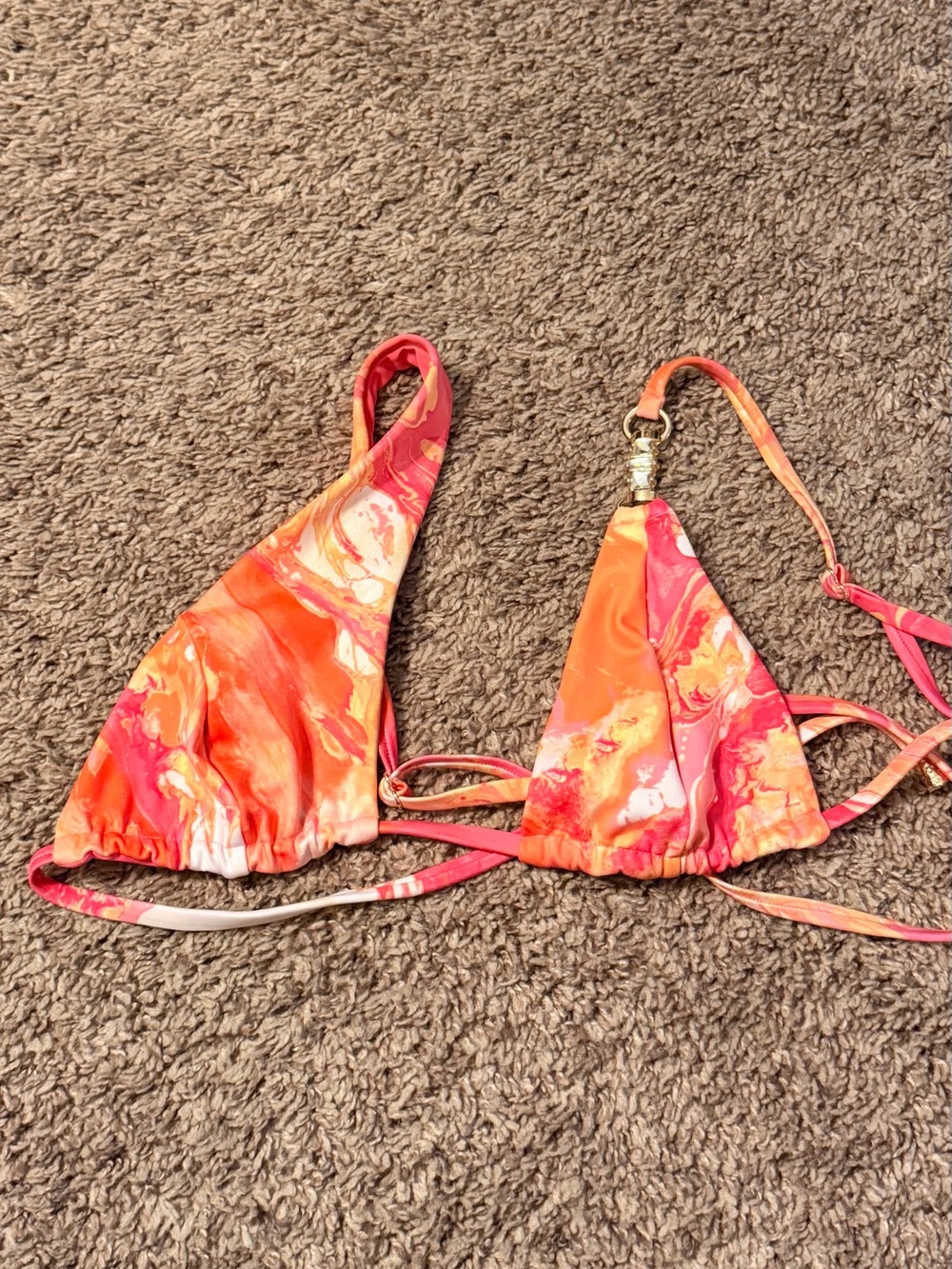 Marbled Pink Orange Triangle Bikini Set - Picture 3 of 10